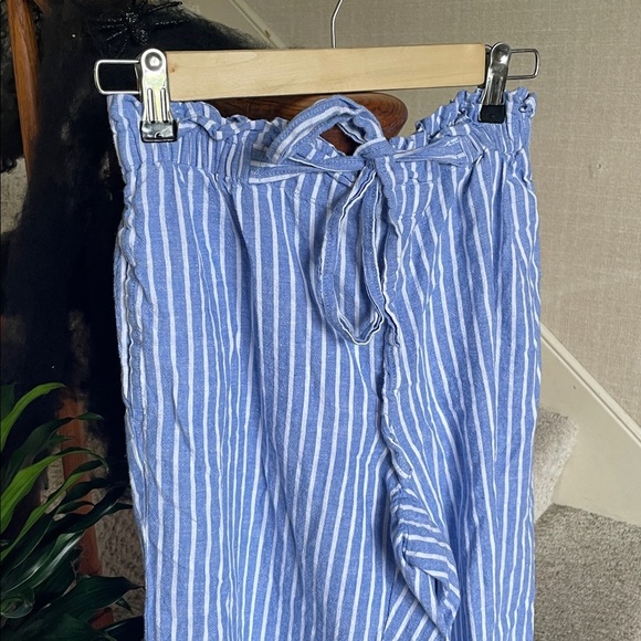 Beachlunchlounge Blue and White Striped Coastal Linen Pants - Picture 2 of 10
